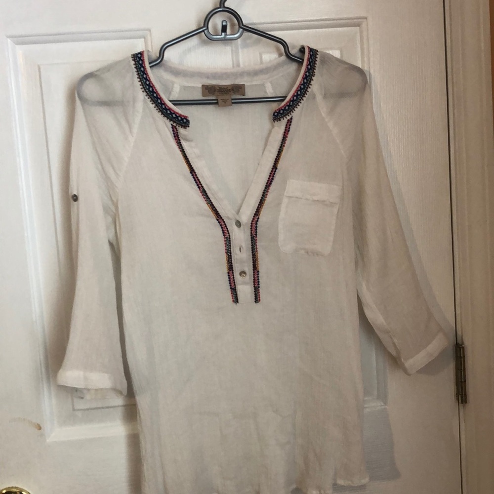 See-through boarded quarter sleeve blouse